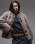 Shop And Other Stories Faux Fur Jacket For Sale Grey