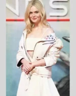 Shop Elle Fanning Predator Badlands Event 2025 Thia White Leather Jacket Sale