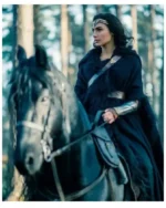 Shop Gal Gadot Wonder Woman Diana Prince Black Wool Shearling Trench Coat For Sale