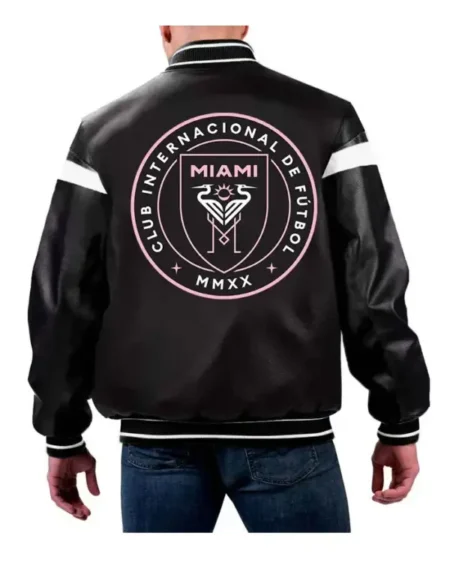 Shop Inter Miami CF Leather Bomber Zipper Jacket For Mens
