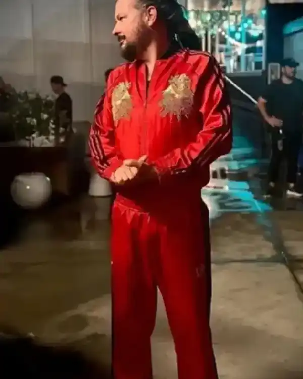 Shop Korn x Jonathan Davis Black Stripes Red Tracksuit For Sale