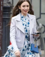 Shop Lily Collins TV Series 2020 Emily in Paris Black Leather Jacket