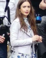 Shop Lily Collins TV Series 2020 Emily in Paris Black Leather Jacket Sale