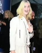 Shop Re-Creation – Elle Fanning Predator Badlands Event 2025 Thia White Leather Jacket