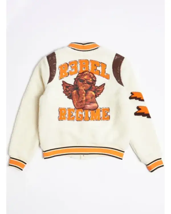 Shop Rebel Minds Sherpa Varsity Jacket Cream For Sale
