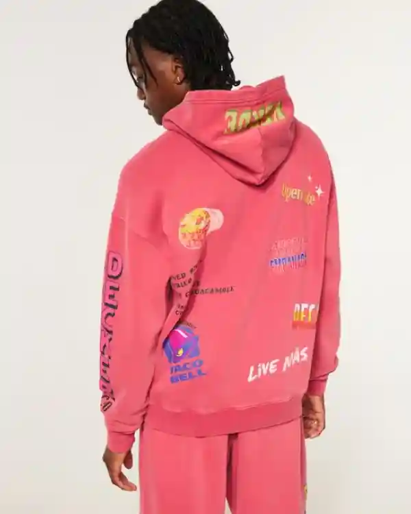 Shop Recreated - Hollister x Taco Bell Boxy Graphic Hoodie Red Sale Back