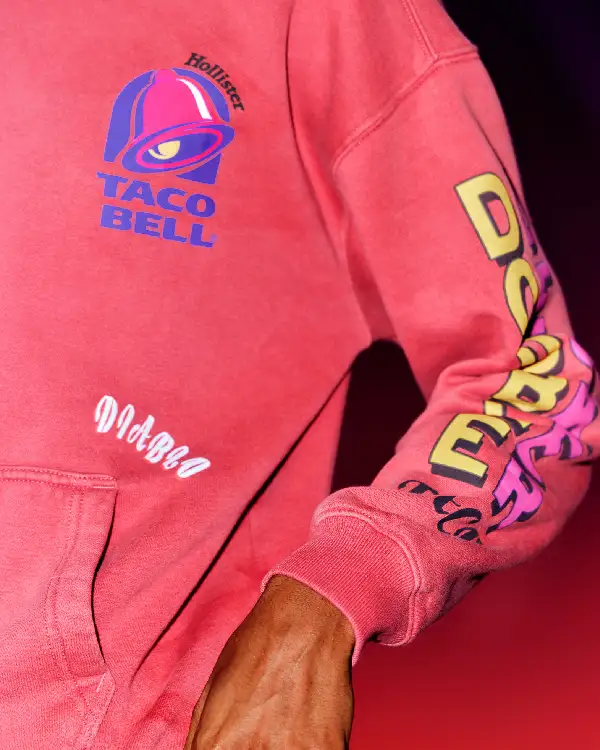 Shop Recreated - Hollister x Taco Bell Boxy Graphic Hoodie Red Sale Sleeves