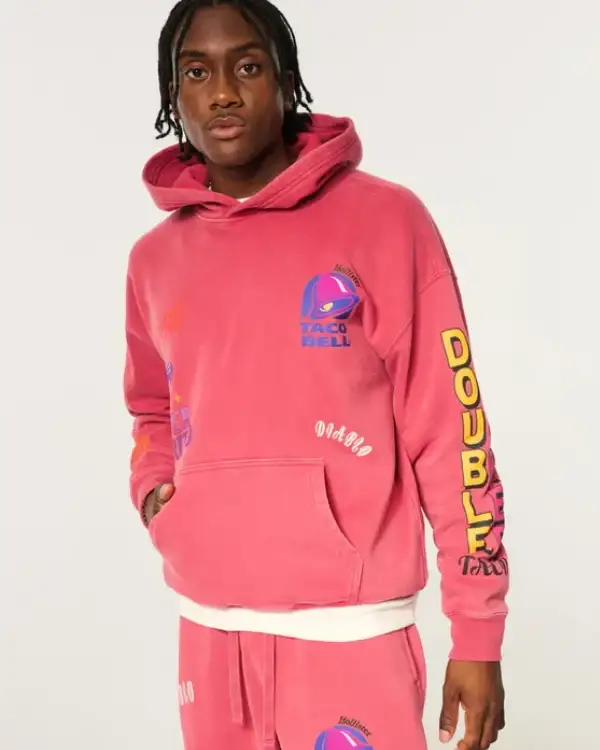 Shop Recreated - Hollister x Taco Bell Boxy Graphic Hoodie Red