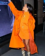 Shop Rihanna Celebrity 2020 Bergdorf Goodman Orange Hooded Coat For Womens Sale