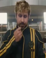 Shop Ryan Gosling The Fall Guy 2024 Colt Seavers NASA Black Leather Jacket with Yellow Stripes Sale