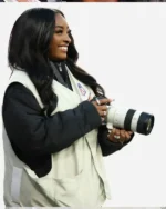 Shop Simone Biles Levi’s Stadium Bears vs 49ers NFL White Vest On Sale