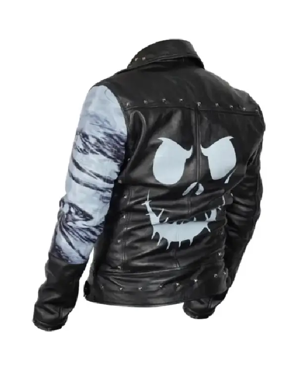 Shop The Nightmare Before Christmas Black Studded Biker Asymmetrical Zipper Leather Jacket On sale