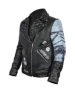 Shop The Nightmare Before Christmas Black Studded Biker Asymmetrical Zipper Leather Jacket Sale