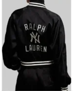 Shoshana Bean New York Yankees Black & White Ralph Lauren Collaboration Satin Baseball Jacket