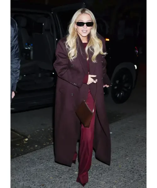 Sydney Sweeney Burgundy Coat