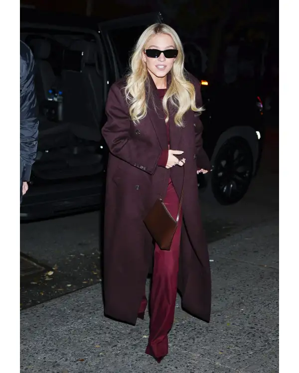Sydney Sweeney Burgundy Coat