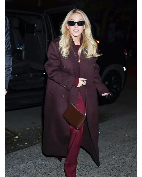 Sydney Sweeney Dark Burgundy Coat