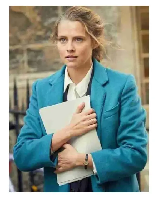 Teresa Palmer A Discovery of Witches Diana Bishop Blue Long Trench Coat For Sale
