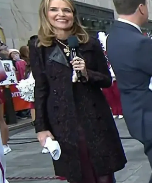 The Today Show 2025 Savannah Guthrie Print Leather Collar Trench Coat