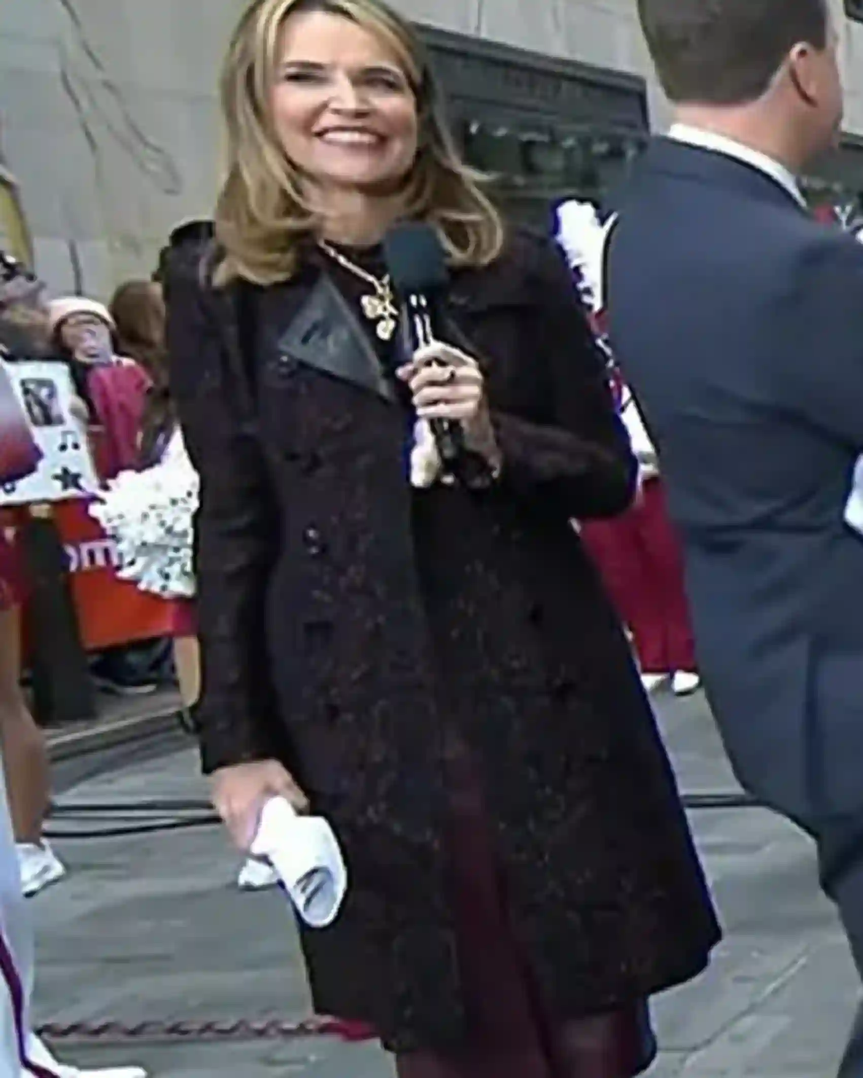 The Today Show 2025 Savannah Guthrie Print Leather Collar Trench Coat