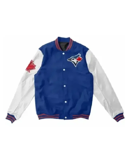 Toronto Blue Jays Blue and White Wool_Leather Varsity Jacket
