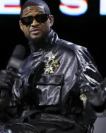Usher Super Bowl LVIII Performances Press Day Black Leather