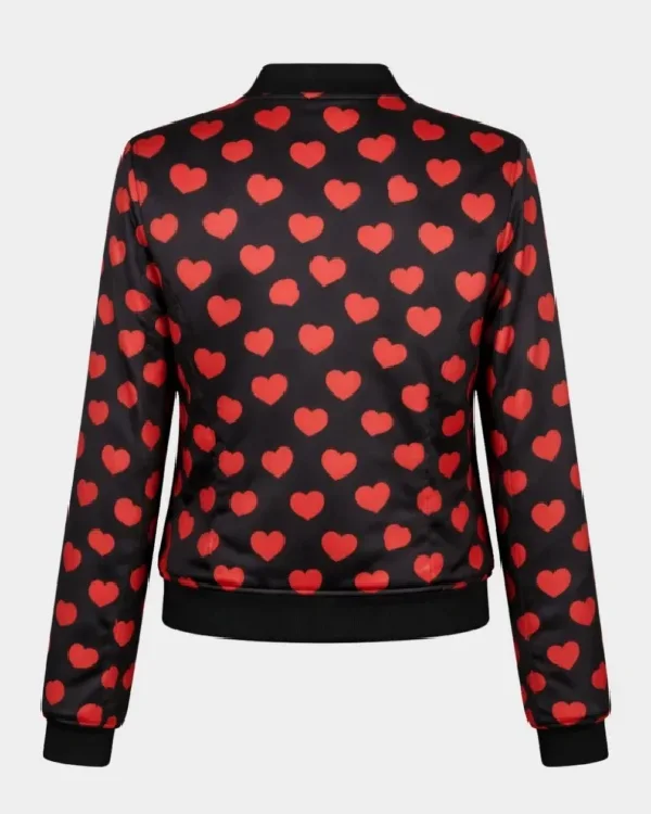 Valentine’s Day Special Red Heat-Printed Black Satin Bomber Jacket