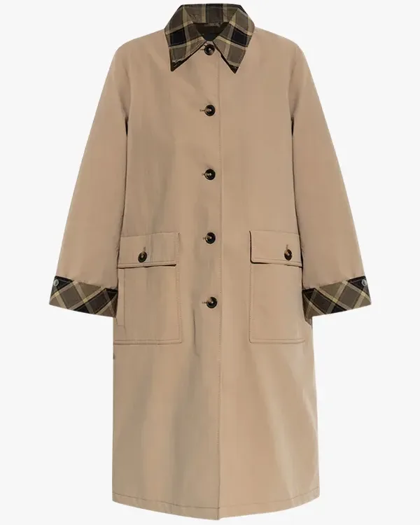 Women checked-trim coat