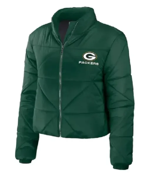 Womens Green Bay Packers Puffer Cropped Jacket