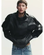 Zara Funnel Neck Leather Jacket