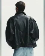 Zara Funnel Neck Leather Jacket On Sale