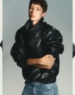 Zara Funnel Neck Leather Jacket Sale