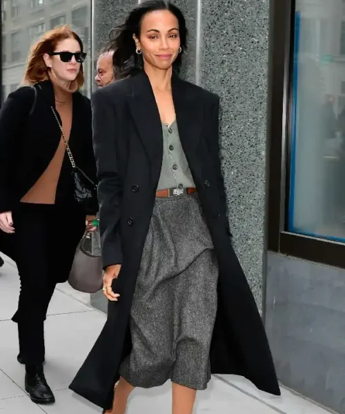 Zoe Saldana Black Coat
