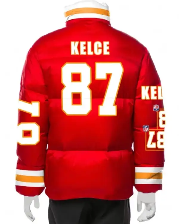 87 Taylor Swift Travis Kelce Red Puffer Jacket