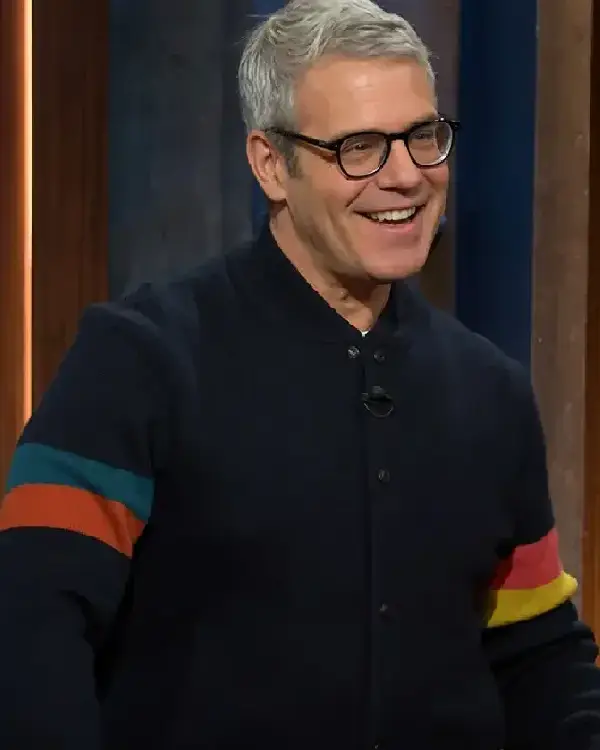 Andy Cohen The Kelly Clarkson Show Sleeve Stripe Black Bomber Jacket