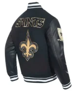 Black New Orleans Saints Prep Varsity Wool_Leather Jacket For Sale