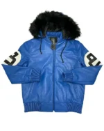 Buy 8 Ball Multicolor Hooded Leather Jacket blue