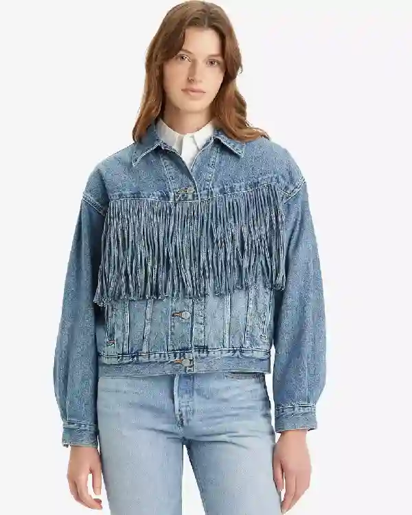 Buy 90's Fringe Denim Trucker Jacket For Sale