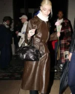 Buy Anya Taylor Joy PFW 2025 Brown Leather Coat For Women Sale