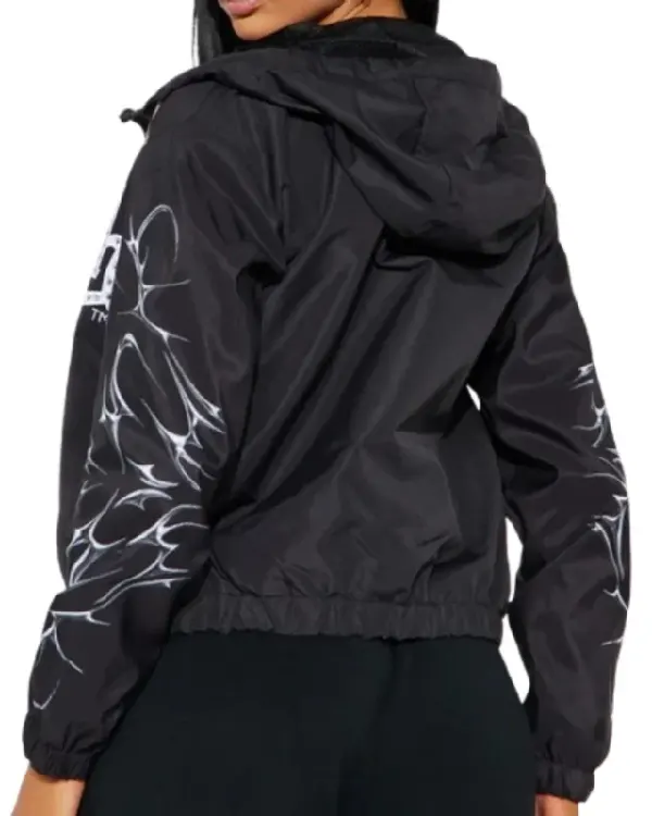 Buy Crystal Heart Black Windbreaker Hooded Jacket