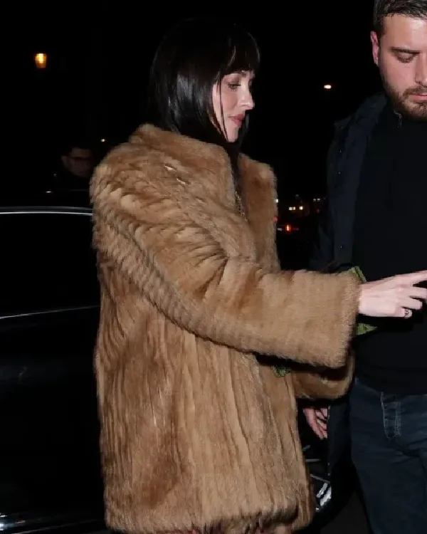 Buy Dakota Johnson Paris Fashion Week Oversized Brown Faux Fur Coat