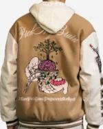 Buy GRAF&WU Brainpower Potted Plant Brown Leather Sleeves Baseball Jacket Sale