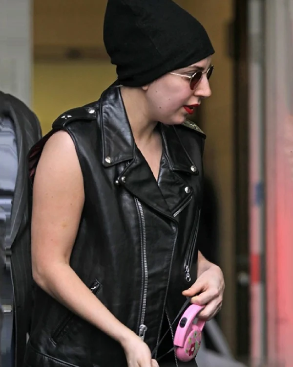 Buy Lady Gaga Black Leather Vest Sale