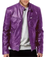 Buy Men's Bold Purple Leather Moto Jacket