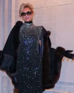 Buy Paris Hilton New York City 2026 Midnight Black Fur Trim Cape Coat sale