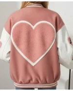 Buy Pink Love Patch Valentine Varsity Letterman Jacket