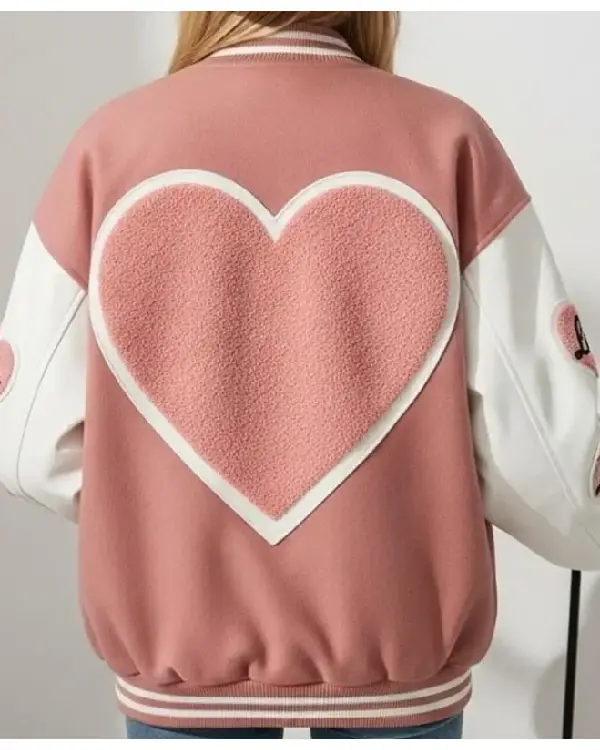 Buy Pink Love Patch Valentine Varsity Letterman Jacket