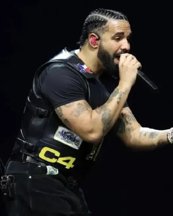 Buy Rapper Drake Wireless Festival 2025 Black Leather Vest sale
