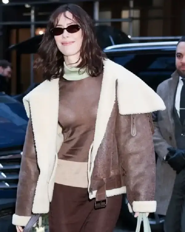 Buy Rebecca Hall NYC 2026 Cream Shearling Lining, Leather Brown Oversized B-3 Bomber Jacket