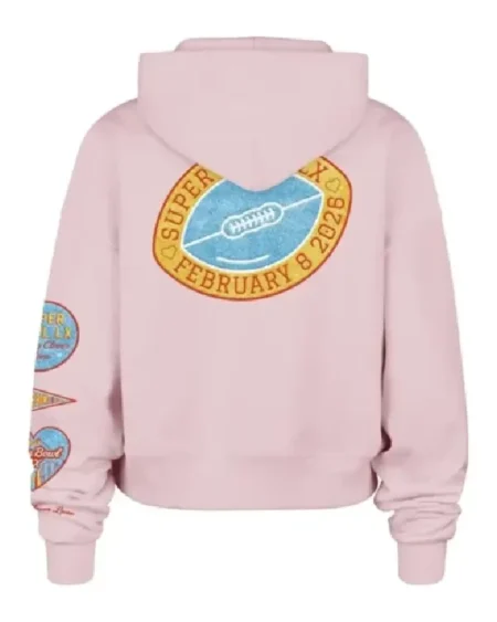 Buy Super Bowl LX Commemorative Red & Blue Graphics Baby Pink Cropped Hoodie